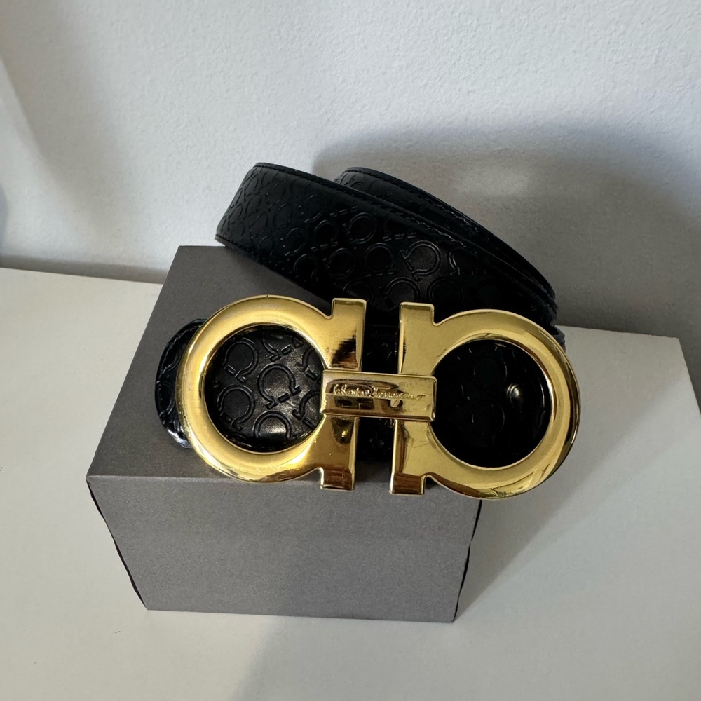 Black Belt with Gold Gancini Buckle